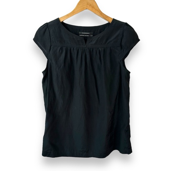 CLUB MONACO | Short Sleeve Silk Cotton Pintuck Blouse Black Women’s Size Small - Picture 1 of 6